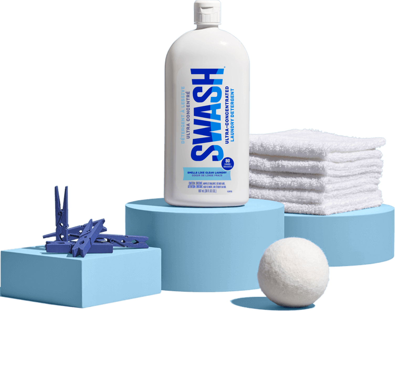 Swash® Laundry Detergent Smells Like Clean Laundry on pedestal with scent cues