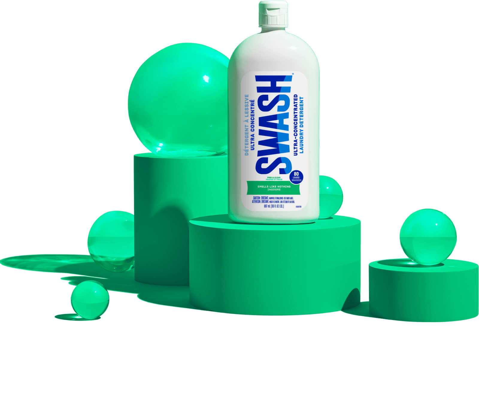 Swash® Laundry Detergent Smells Like Nothing on pedestal with scent cues Swash® Laundry Detergent Smells Like Nothing on pedestal with scent cues