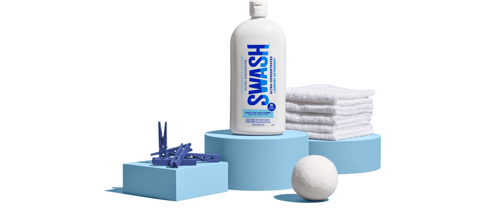 Swash® Laundry Detergent Smells Like Clean Laundry on pedestal with scent cues