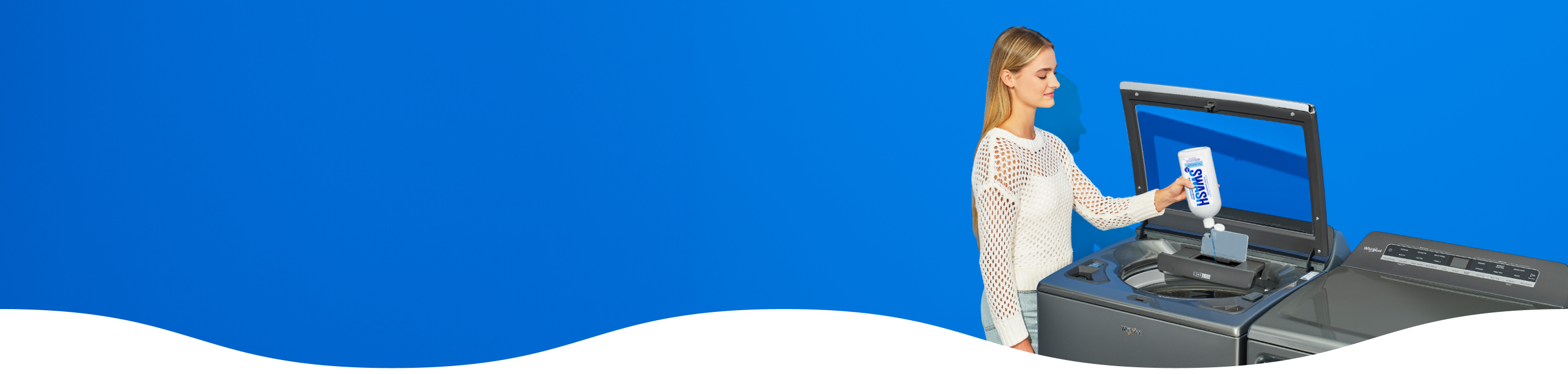 A person adding swash laundry detergent to a washer