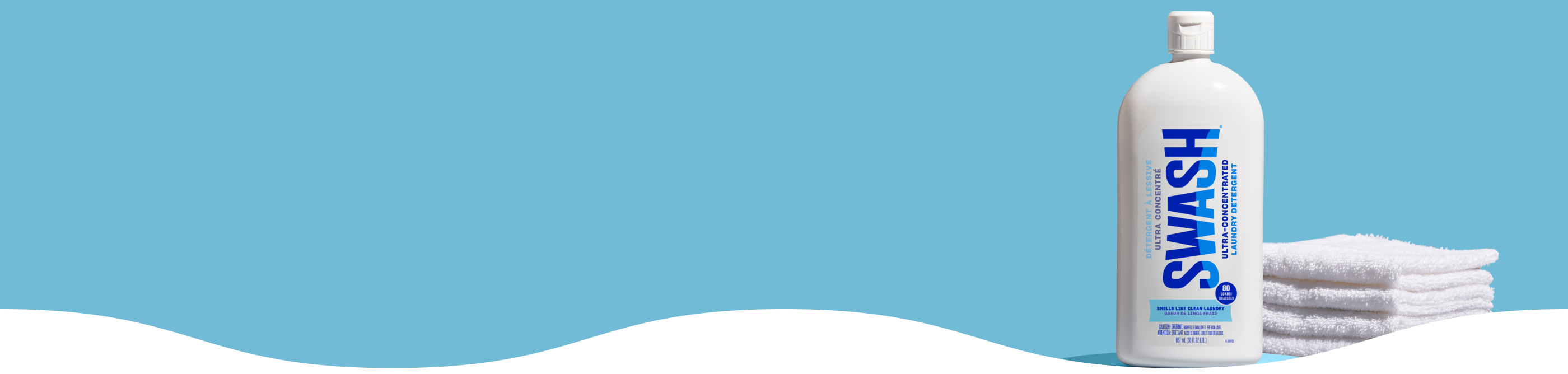 Swash® Laundry Detergent Smells Like Clean Laundry on pedestal with scent cues