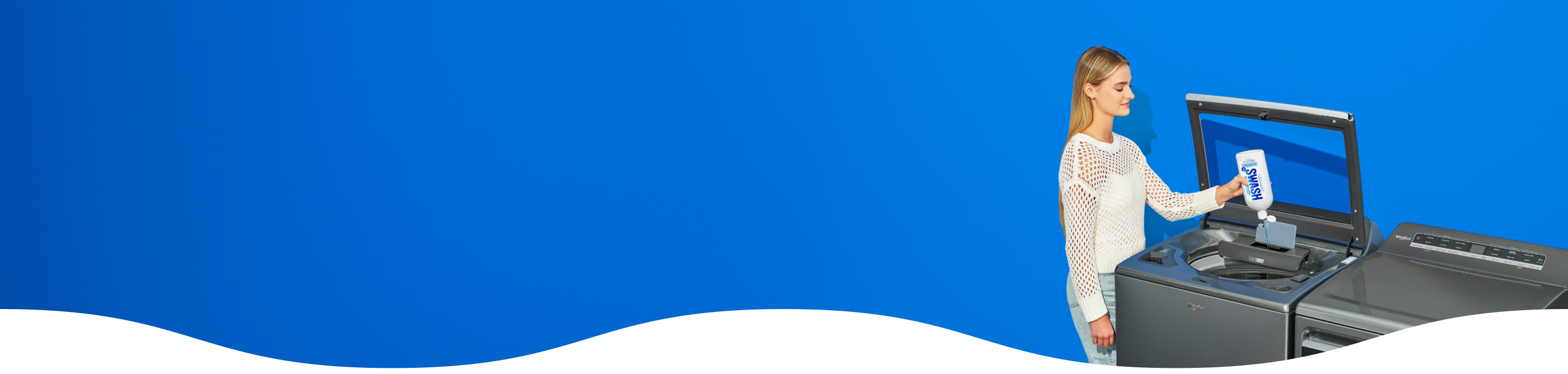 A person adding swash laundry detergent to a washer